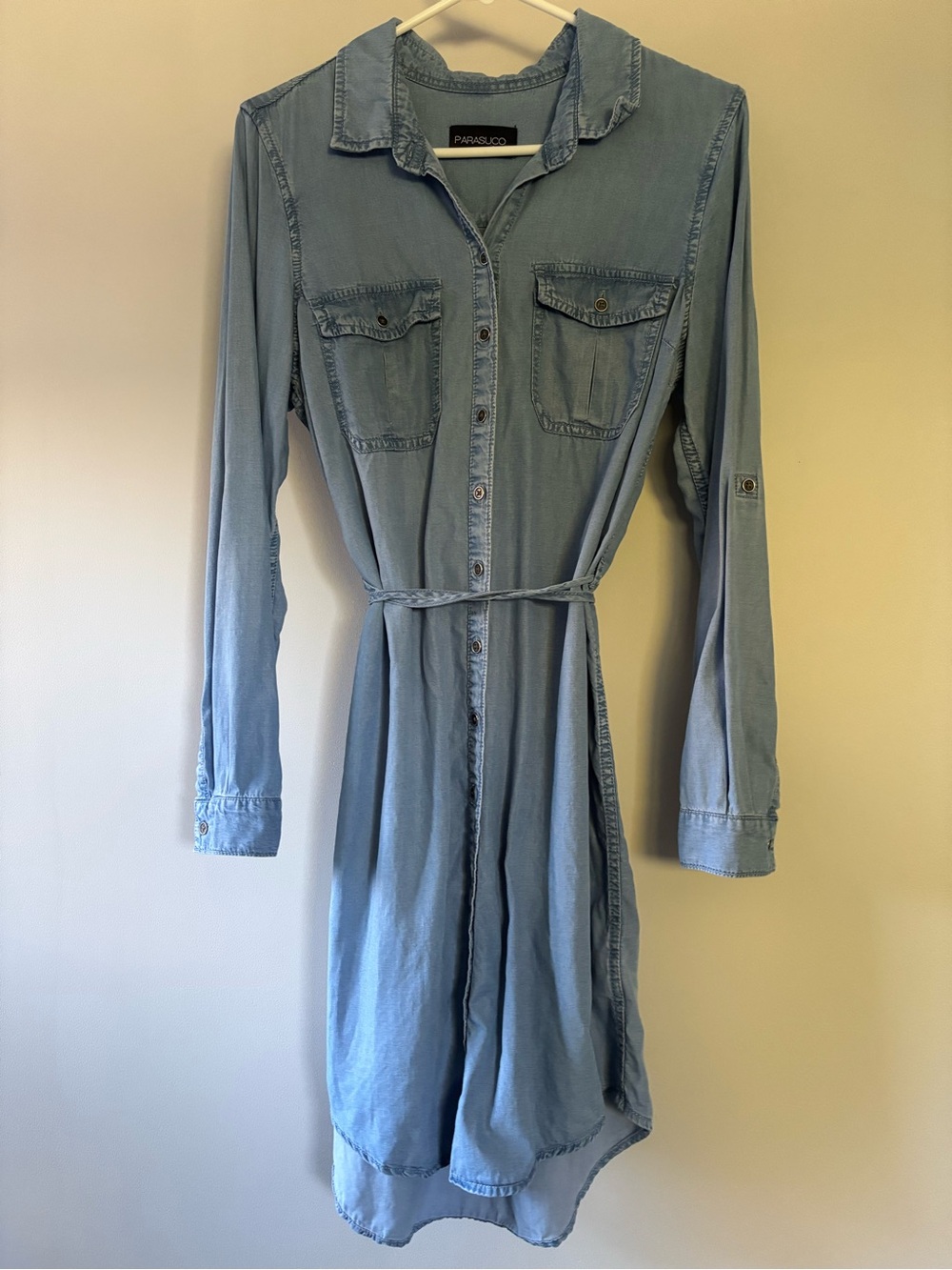 Parasuco Jeans Light Blue Denim Shirt Dress with Waist Tie